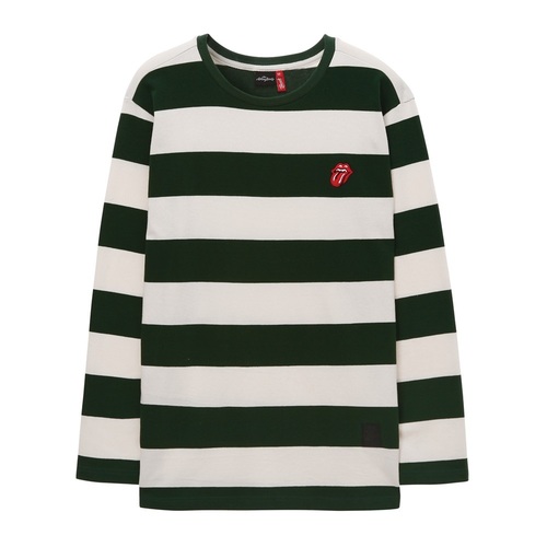[THE ROLLING STONES]CLASSIC TONGUE STRIPE BORDER TEE GREEN